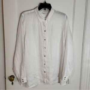 J. Jill 100% Linen White Button Front Shirt, Size L